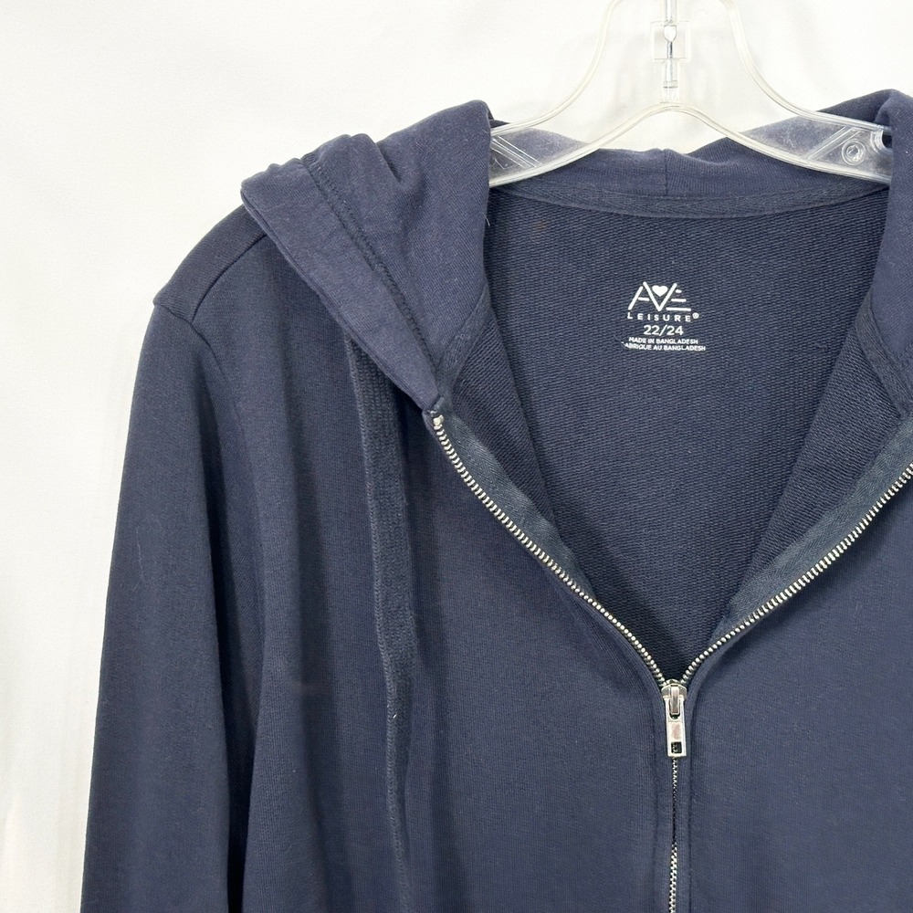 Avenue Plus Size 22/24 Hoodie Full Zip Up Jacket Athleisure Navy Blue Terry D - Picture 3 of 8